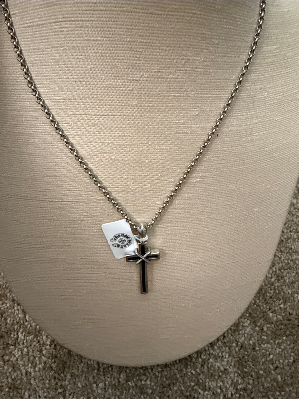 CH Sterling Silver Cross Pendant Necklace - Black Accent